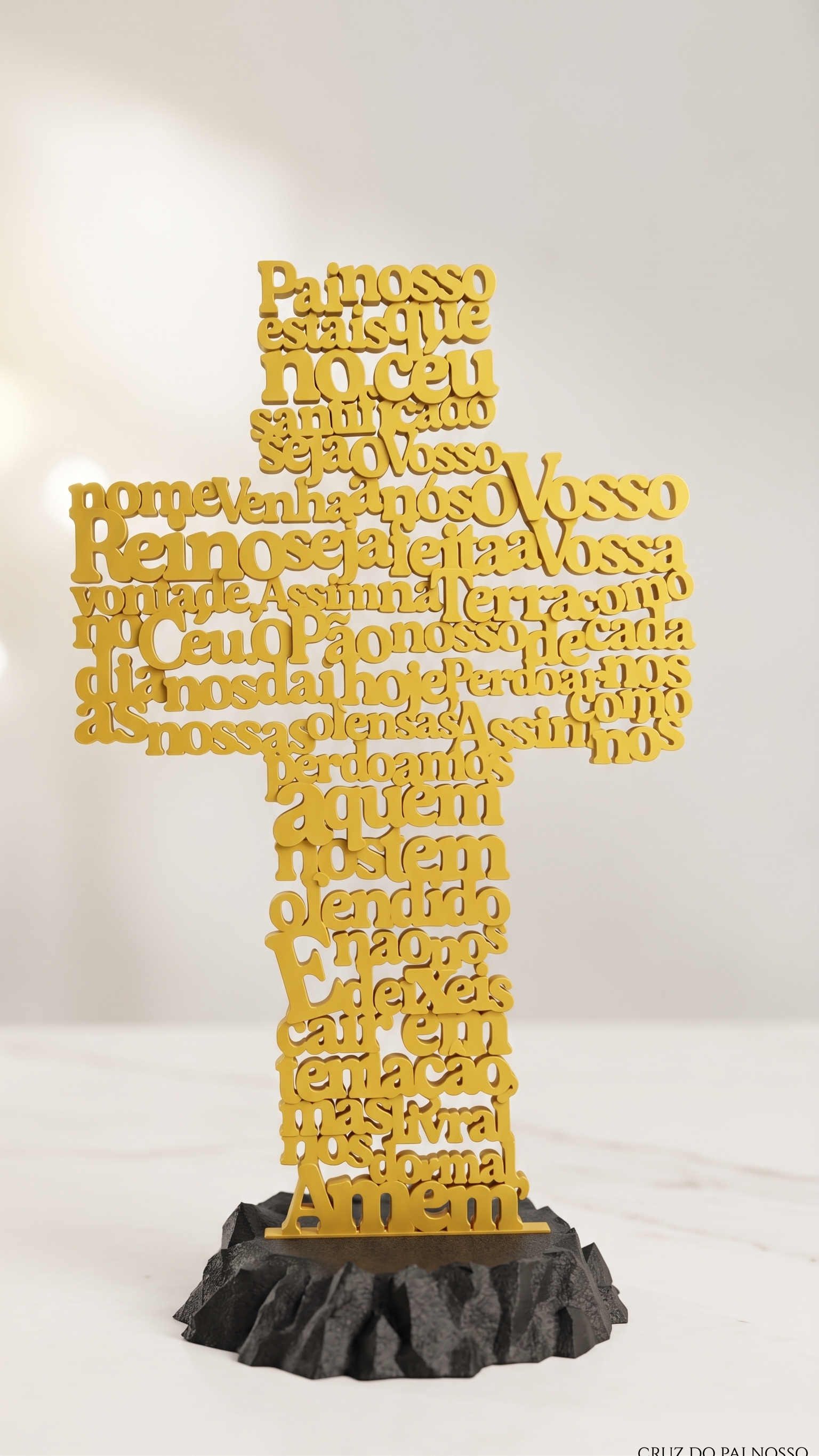 Escultura Decorativa Cruz Oração Pai Nosso 25cm Com Base - imagem 3