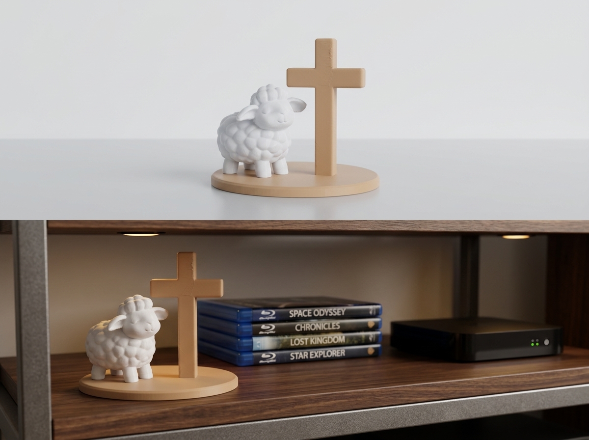 Enfeite Ovelhinha do Bom Pastor Com Cruz Altar Cristão Religioso - imagem 3